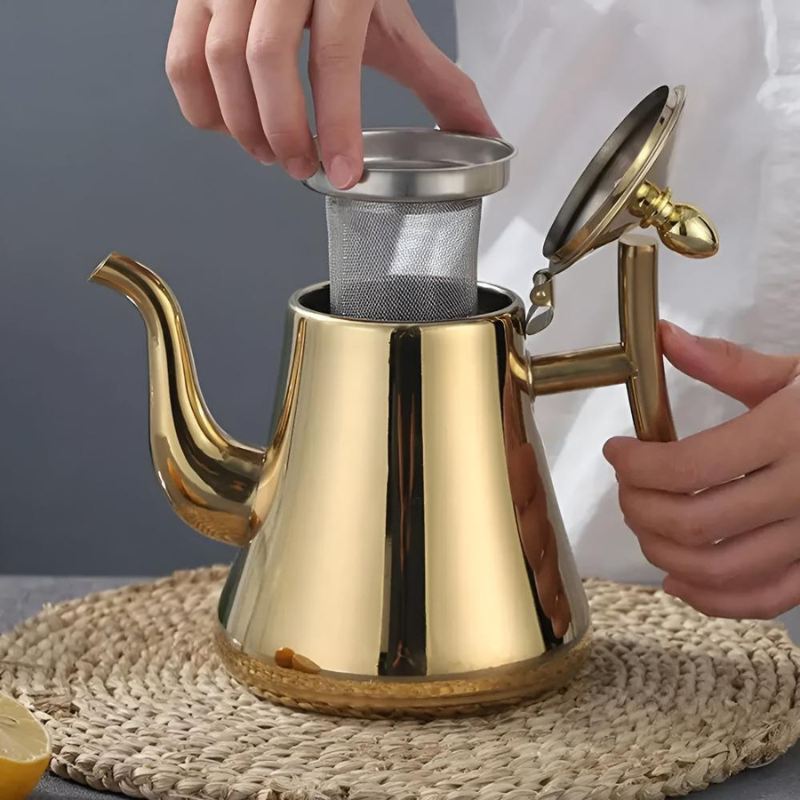 Modern Stainless Steel Kettle with Integrated Filtration System
