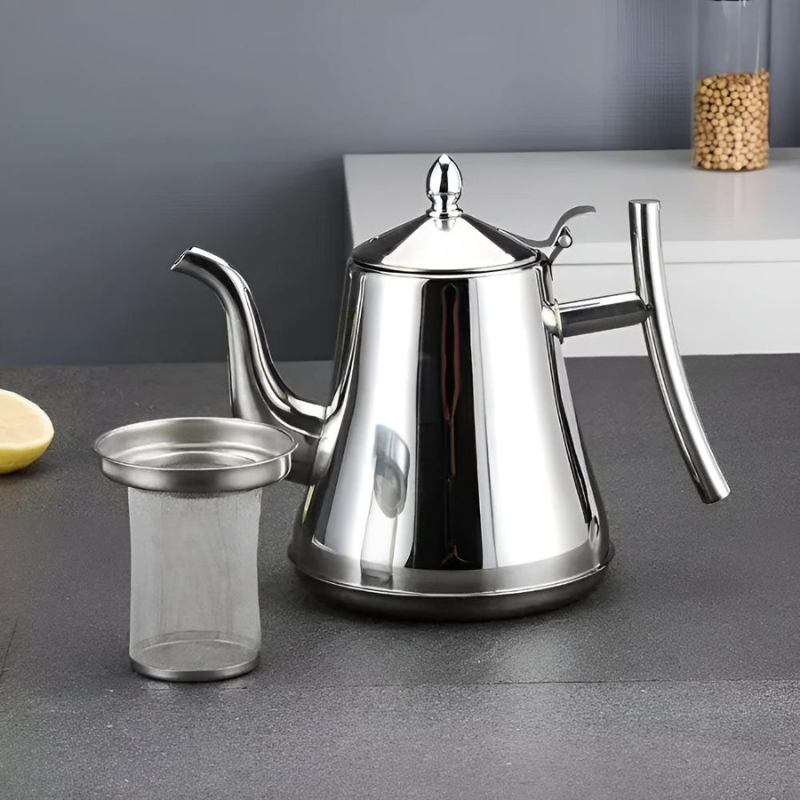 Modern Stainless Steel Kettle with Integrated Filtration System