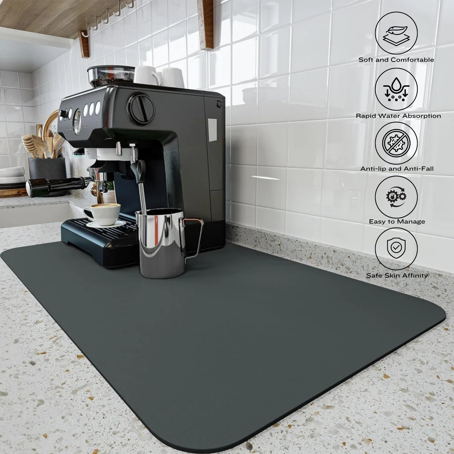 Fast-Drying Kitchen Dish Mat | Ultra-Absorbent Diatomite