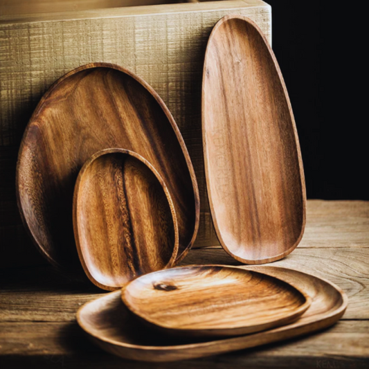 Elegant Oval-Shaped Acacia Wood Serving Trays | 5-Piece Set