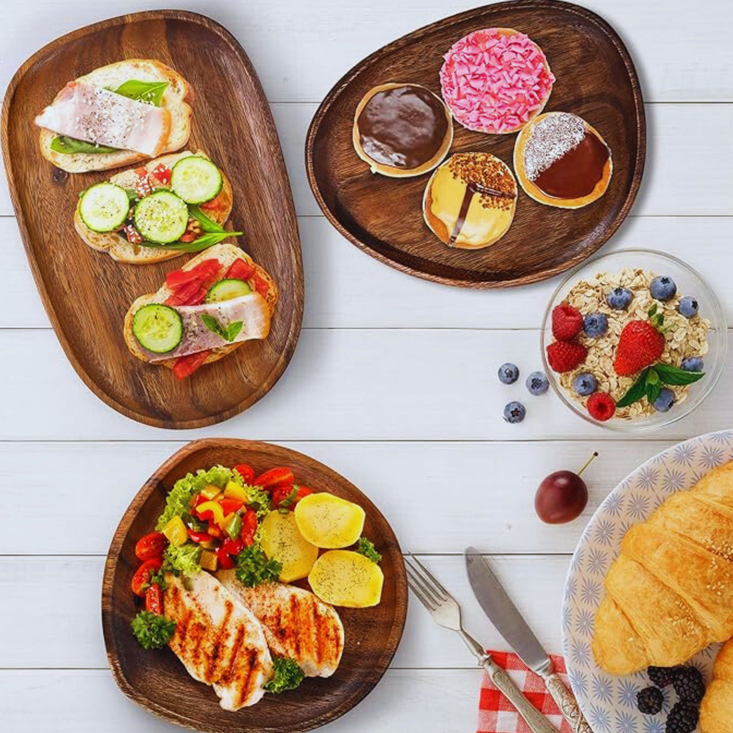 Elegant Oval-Shaped Acacia Wood Serving Trays | 5-Piece Set